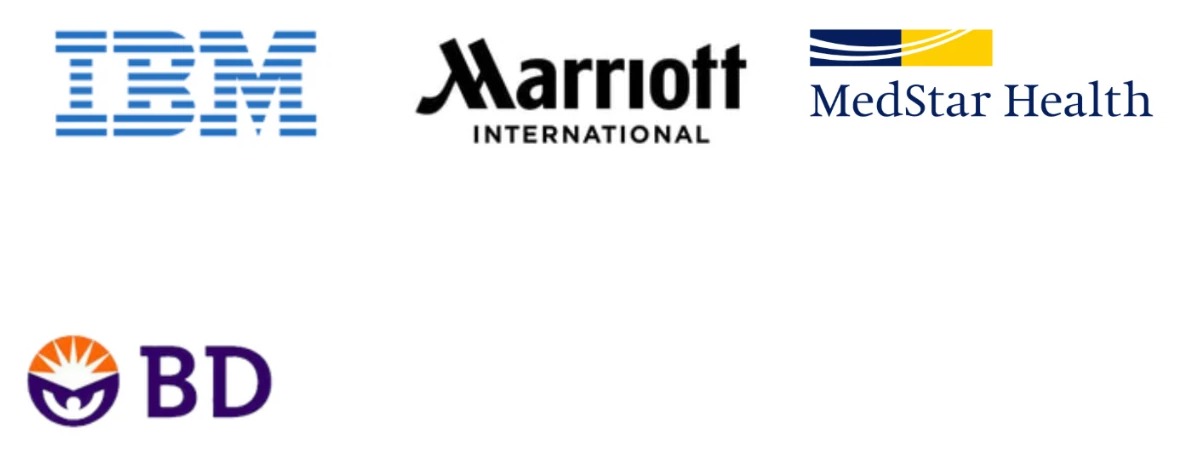 Client logos: IBM, Marriott International, MedStar Health, Becton Dickinson and F&M Trust